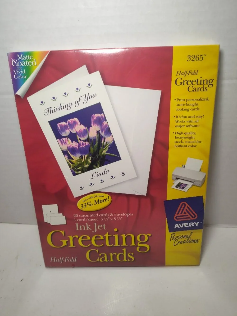 Vintage Avery 3265 Ink Jet Half-Fold Greeting Cards 20 Cards Envelopes NEW